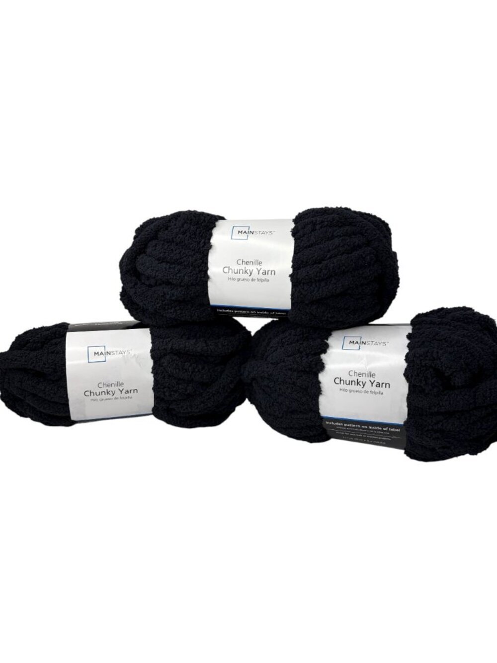 Mainstays Chenille Chunky Yarn 3 Pack 31.7 Yard Skein Polyester Black